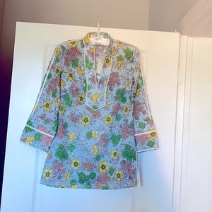 Tory Burch Floral Tunic Blue Wallpaper Floral XS